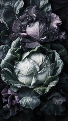 Obraz premium Moody Still Life: Closeup of Purple and Green Cabbage