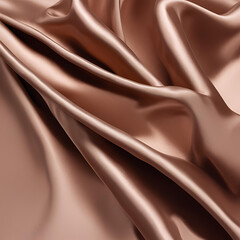 Fototapeta premium A stunning close-up of satin fabric in a warm, soft brown tone, with smooth, elegant folds that showcase its glossy, luxurious texture and refined appearance.
