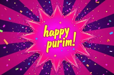 Bold Purim Poster with Starburst Design and Festive Elements