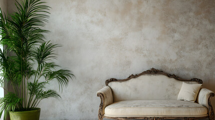 Obraz premium Stylish vintage wooden sofa with a warm setting.