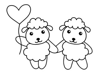 Valentines Day Sheep Holding Balloon Line Art