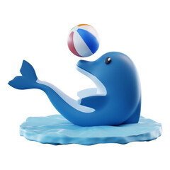  3D Illustration Dolphins Playing Ball
