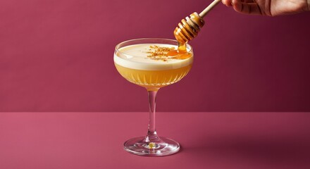 Honey drizzling into a cocktail glass, creating a delicious drink