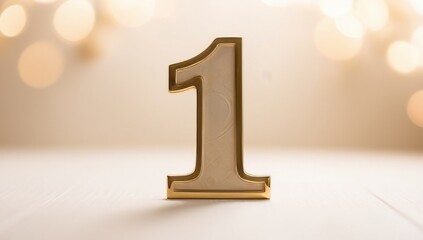 Gold glitter alphabet numbers 1 on bokeh background. Golden font number one. For decoration of birthday, wedding, anniversary, party, label, headline