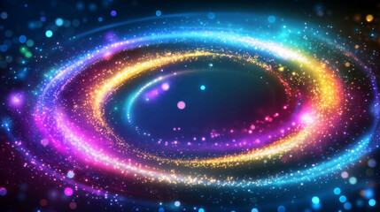 Magic light effect swirl with neon sparkle shine. Flare ring motion glow isolated dynamic particle. Abstract fold twirl element with glitter dust and bright flash. Futuristic isolated golden vortex