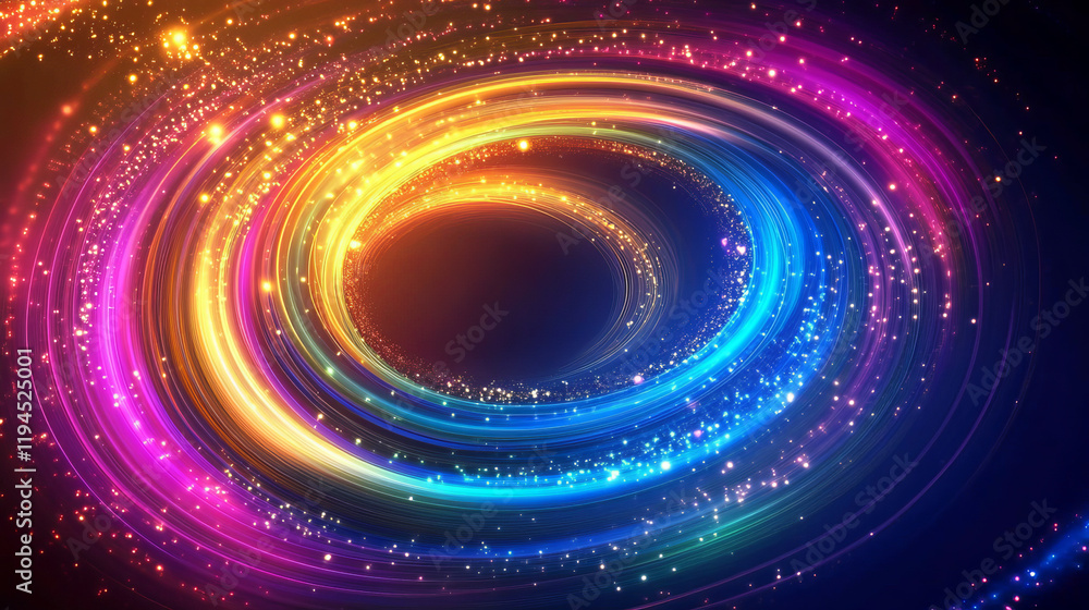 Poster magic light effect swirl with neon sparkle shine. flare ring motion glow isolated dynamic particle. 