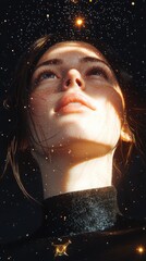 Fototapeta premium Gazing at a starry night sky over a tranquil lake celestial reflection serene environment dreamy perspective evoking peace and wonder