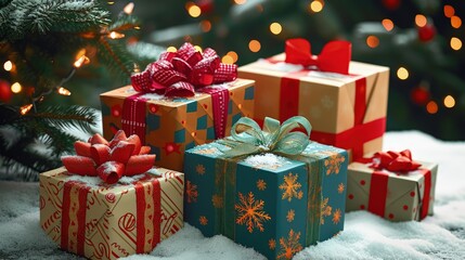 Colorful New Year's Gifts Under the Christmas Tree for Holiday Joy