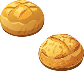 Two round loaves of bread baking, freshly baked food