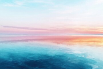 Obraz premium Ethereal watercolor landscape painting serene seascape soft blues and pinks tranquil ocean view peaceful atmosphere