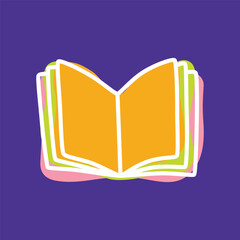 Doodle open book icon hand drawn with thin line and colorful blob. Vector illustration