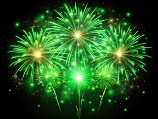 Obraz premium Capture vibrant green fireworks: a sparkling, festive celebration illuminating the night sky.