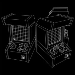 Arcade retro game machine. Wireframe low poly mesh vector illustration.