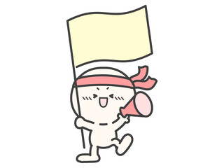 メガホンと旗を持って応援する人物のベクターイラスト02