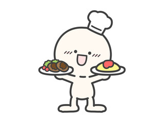 料理を持つコックの人物のベクターイラスト02