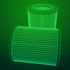 Car engine air filters. Auto spare part. Car care service maintenance. Wireframe low poly mesh vector illustration.
