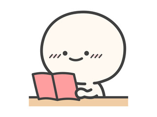 座って机で本を読む人物のベクターイラスト01