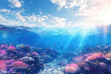 Fototapeta premium Underwater harmony colorful coral reefs and vibrant fish in a serene ocean scene tropical waters nature photography tranquil environment scenic viewpoint