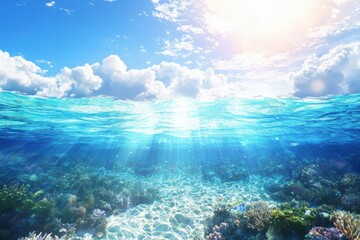 Soothing underwater scene of gentle waves and colorful coral reefs ocean depths nature photography serene environment tranquil viewpoint marine life concept