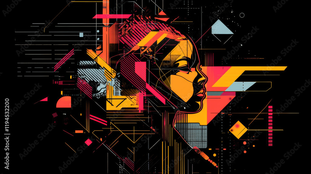 Poster poster design template in y2k aesthetic with abstract grid geometry shapes and elements, typography 