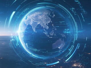Naklejka premium Futuristic digital globe with data streams.