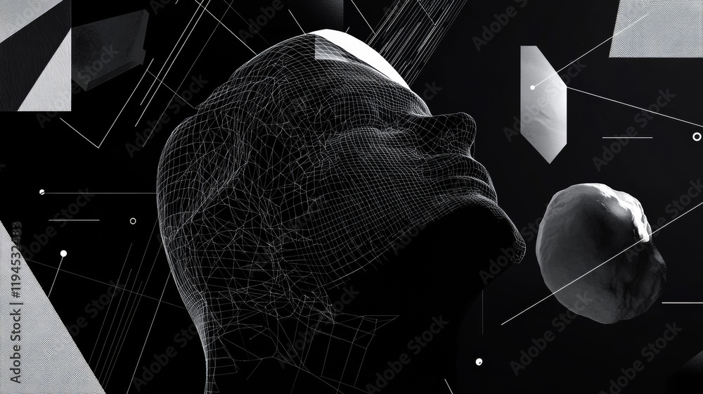 Poster poster design template in y2k aesthetic with abstract grid geometry shapes and elements, typography 