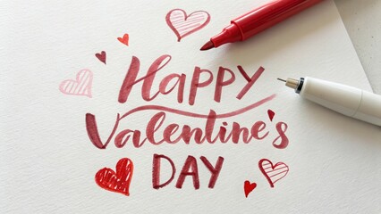 Playful Handwritten 'Happy Valentine's Day' in a Slightly Bold Red Tone on White