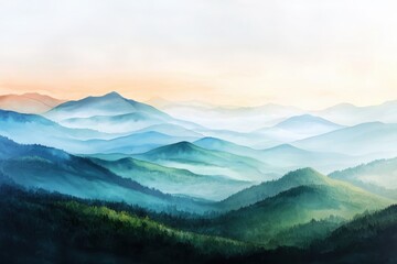 Fototapeta premium Gentle rolling hills watercolor painting serene landscape artistic creation tranquil environment aesthetic viewpoint calming concept