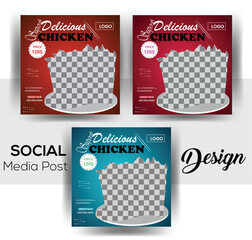 Yummy chicken food social media post design template.  Delicious food social media marketing poster design. Creative and modern design template.