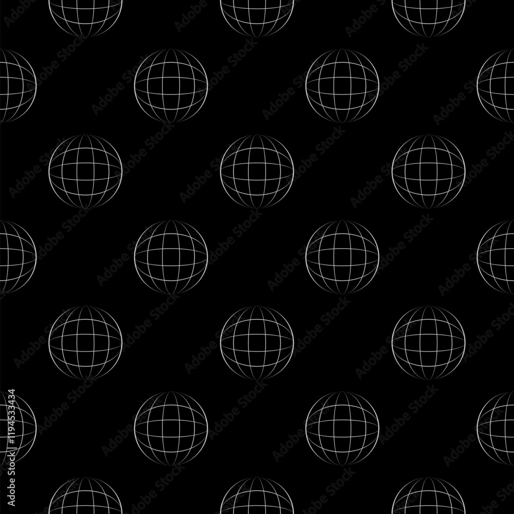 Poster web globe icon design pattern seamless isolated on black background