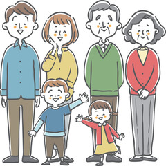 笑顔の三世代家族　全身　ベクター