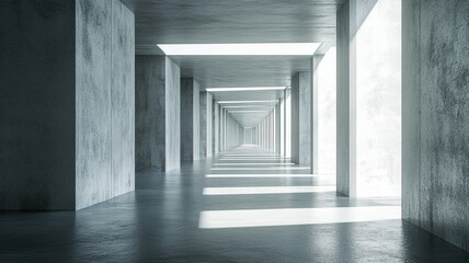 Concrete corridor, sunlight, modern architecture, background blur, design