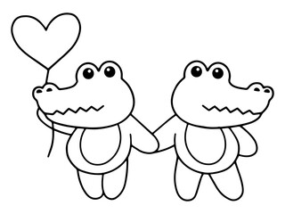 Valentines Day Crocodile Holding Balloon Line Art