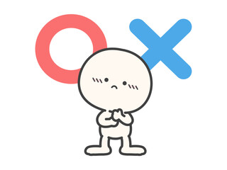 マルとバツのどちらを選ぶか考える人物のベクターイラスト