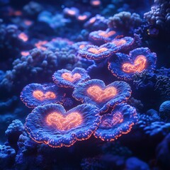 Obraz premium Glowing Heart-Shaped Coral Underwater in Vibrant Ocean Environment