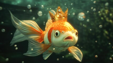 "Regal Serenity: The Golden Crowned Goldfish"