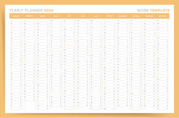 Yearly Planner 2026 Sunday Start Yellow Corporate Design Template
