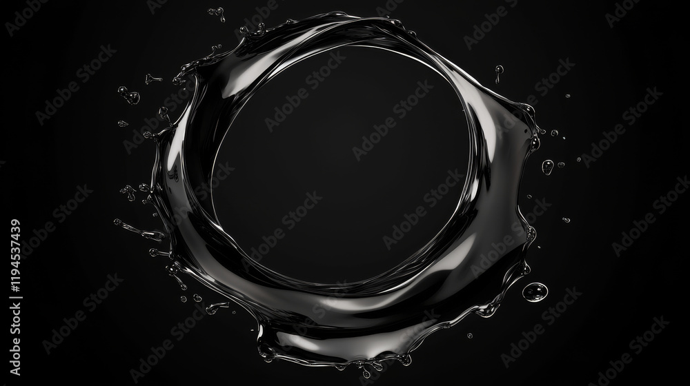 Poster black glossy liquid circle shape splash. realistic 3d vector illustration set of dark paint or ink c