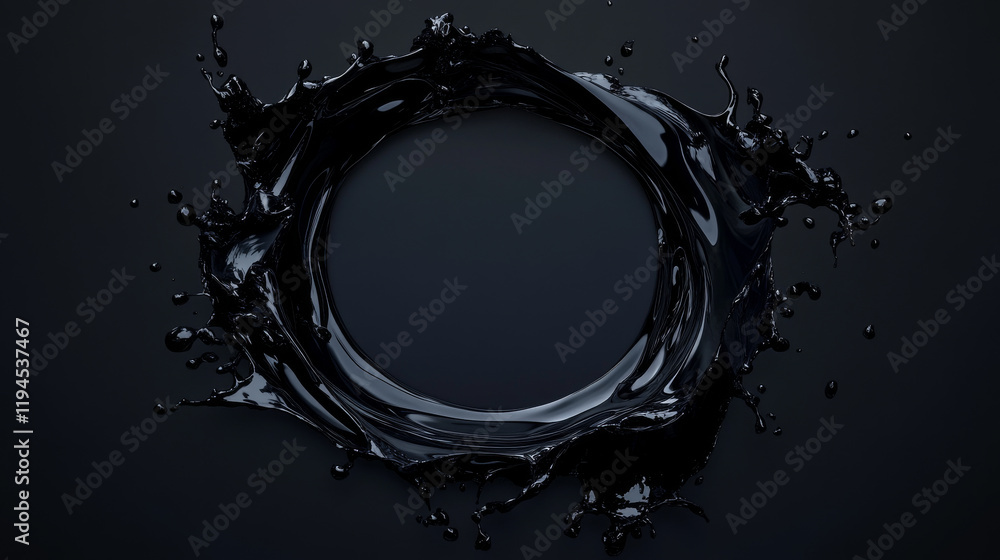 Aufkleber black glossy liquid circle shape splash. realistic 3d vector illustration set of dark paint or ink c