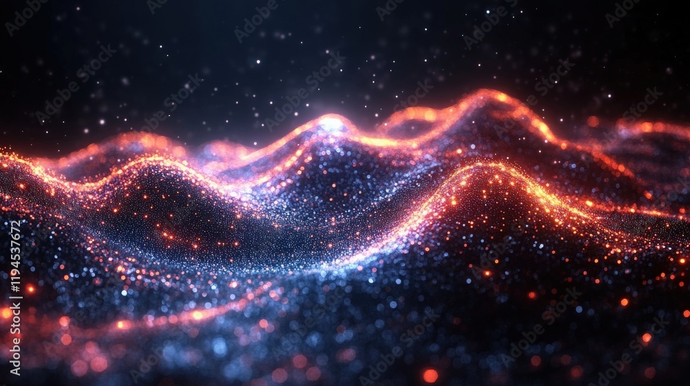 Poster stunning abstract digital background with glowing wave patterns and sparkling particles ideal for te