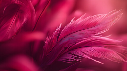 Obraz premium Pink feather background, blurred and soft feather texture, close-up of feathers, pink color.