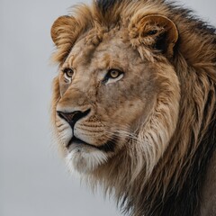 Obraz premium A lion in a protective stance, white background.