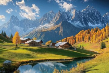 As the morning sun casts its golden rays over the Alps- a breathtaking vista unfolds before your eyes. Towering- snow-capped peaks rise majestically against the azure sky- their rugged slopes adorned