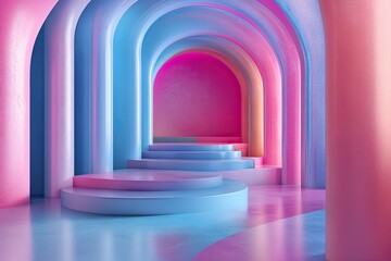 Pastel archway, product display, studio, vibrant background