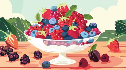 Exquisite Fresh Fruit Dessert on Wooden Table: Indulgent and Refreshing