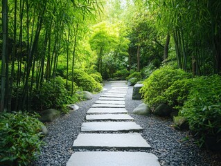 Fototapeta premium Tranquil forest path leading to a peaceful meditation clearing nature landscape zen environment serene viewpoint mindfulness concept