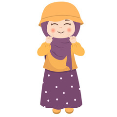 Cheerful Hijab Girl Character in Colorful Outfit Illustration