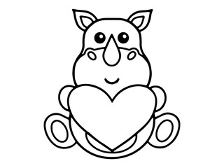 Valentine Day Rhinoceros Holding Heart Black and White
