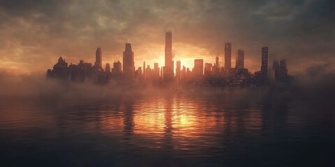 Naklejka premium Serene Cityscape at Dusk