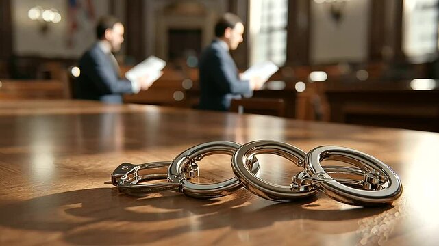 Courtroom Scene with Handcuffs and Attorney Closing Argument
